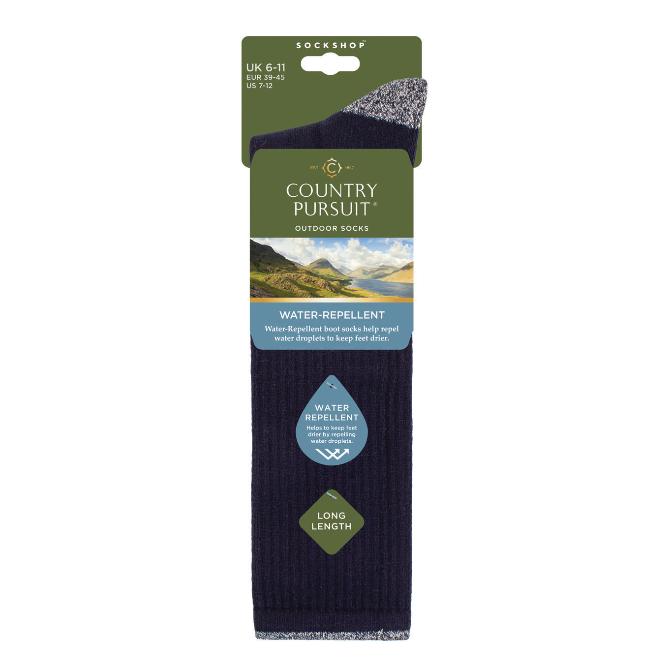 Men's Long Length Water Repellent Socks - Navy