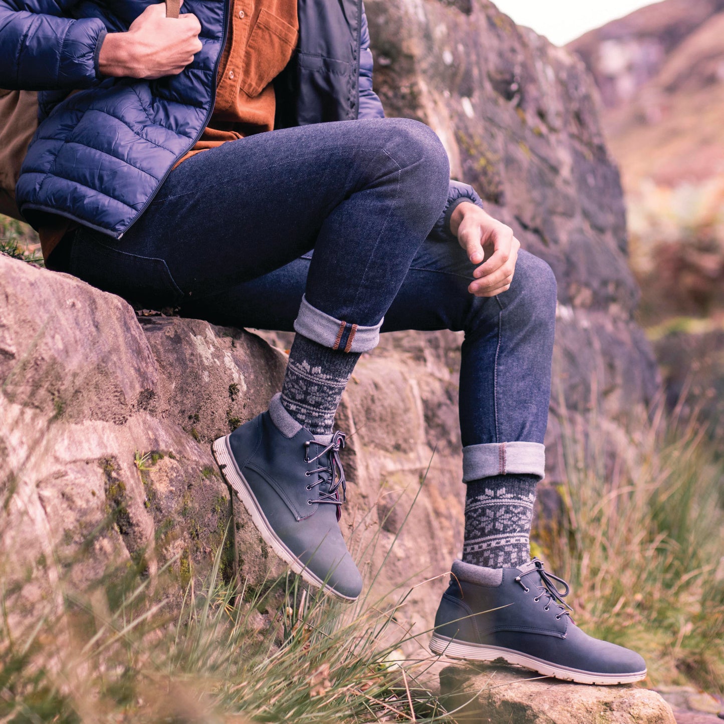 2 Pairs of Men's Heavy Wool Boot Socks - Grey