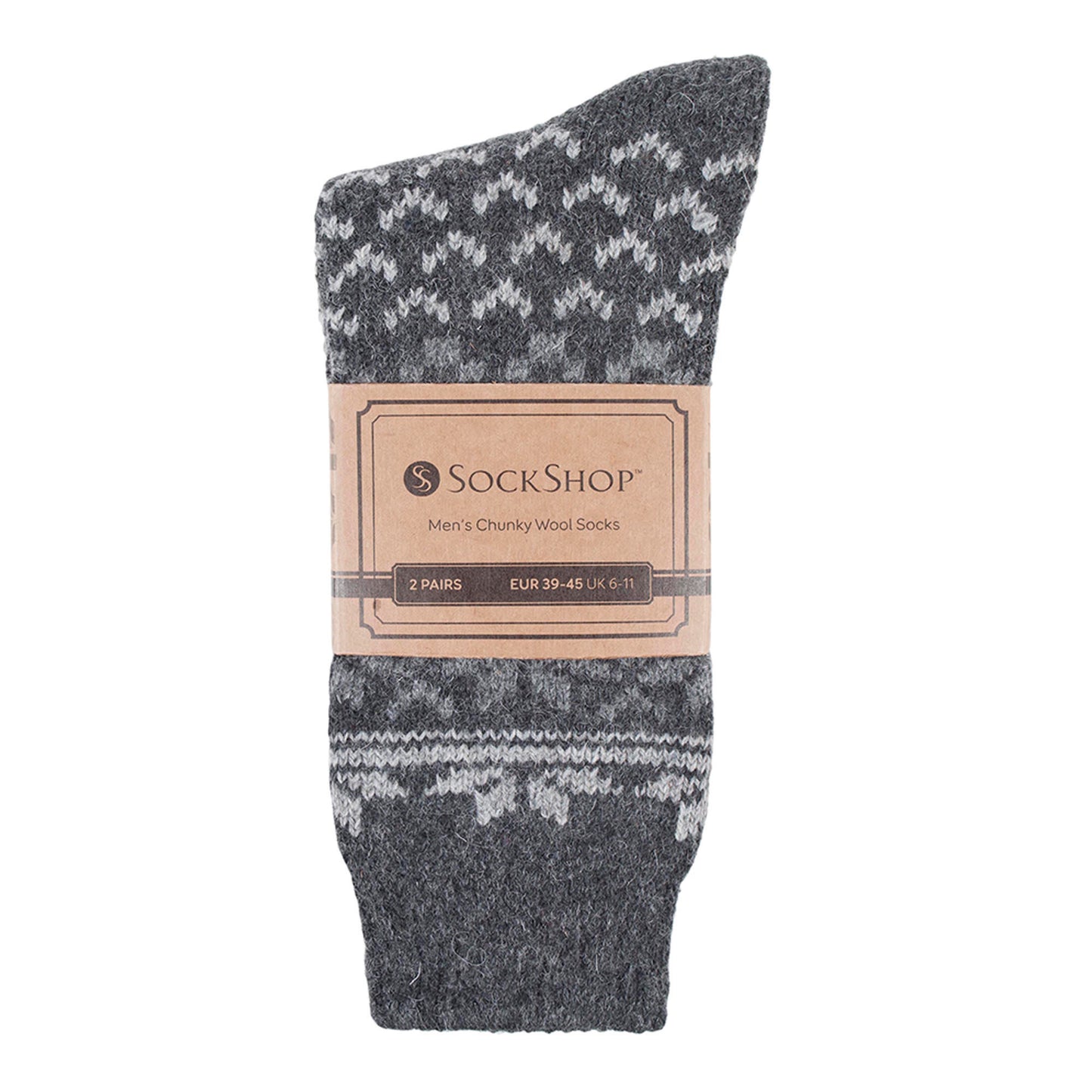 2 Pairs of Men's Heavy Wool Boot Socks - Grey