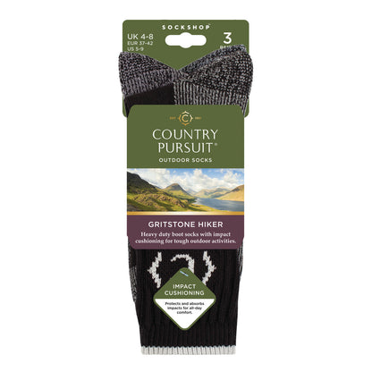3 Pairs Women's Gritstone Hiker Boot Socks - Black