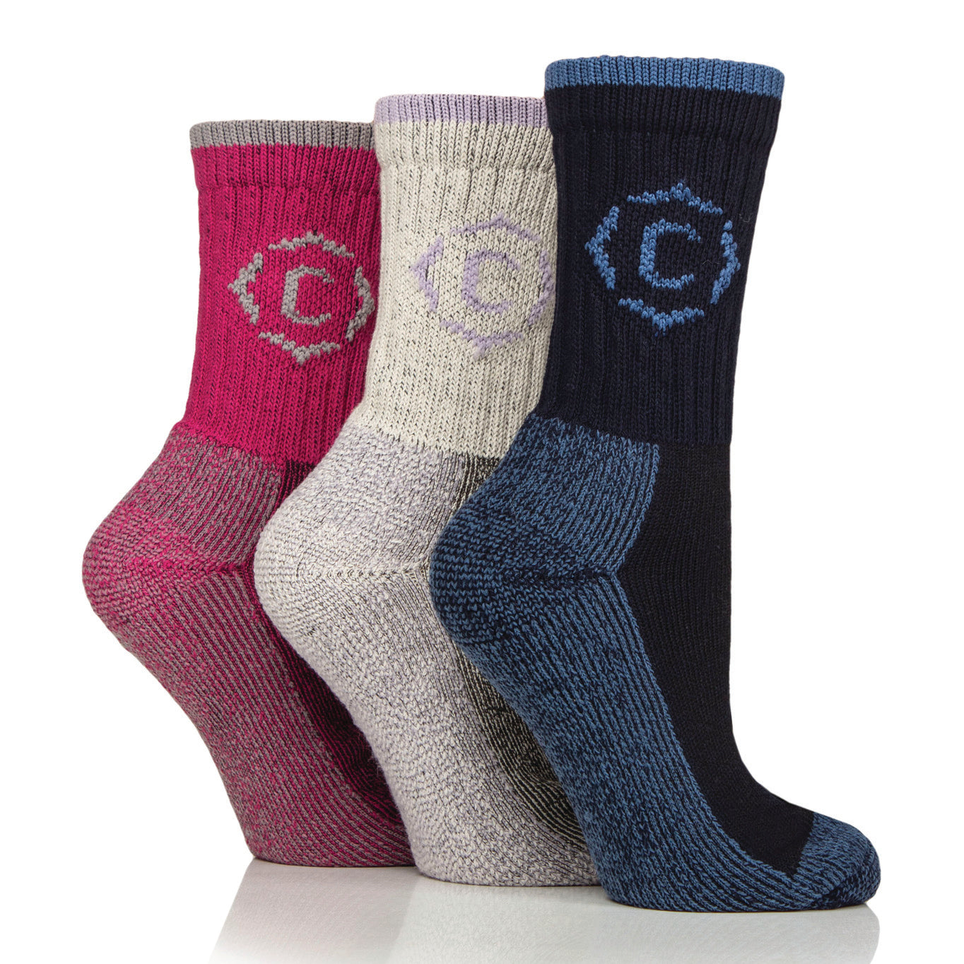 3 Pairs Women's Gritstone Hiker Boot Socks - Navy, Pink & Ecru