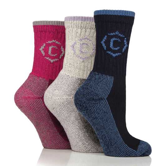 3 Pairs Women's Gritstone Hiker Boot Socks - Navy, Pink & Ecru