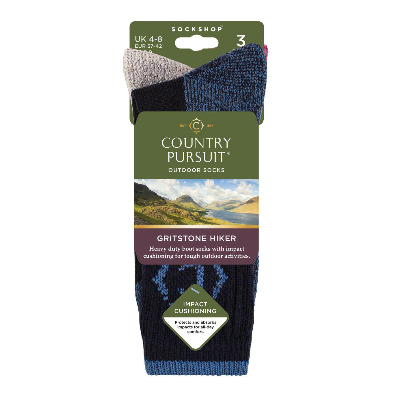 3 Pairs Women's Gritstone Hiker Boot Socks - Navy, Pink & Ecru