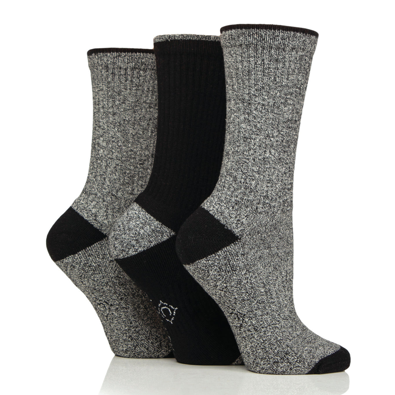 3 Pairs Women's Water Repellent Boot Socks - Black & Grey