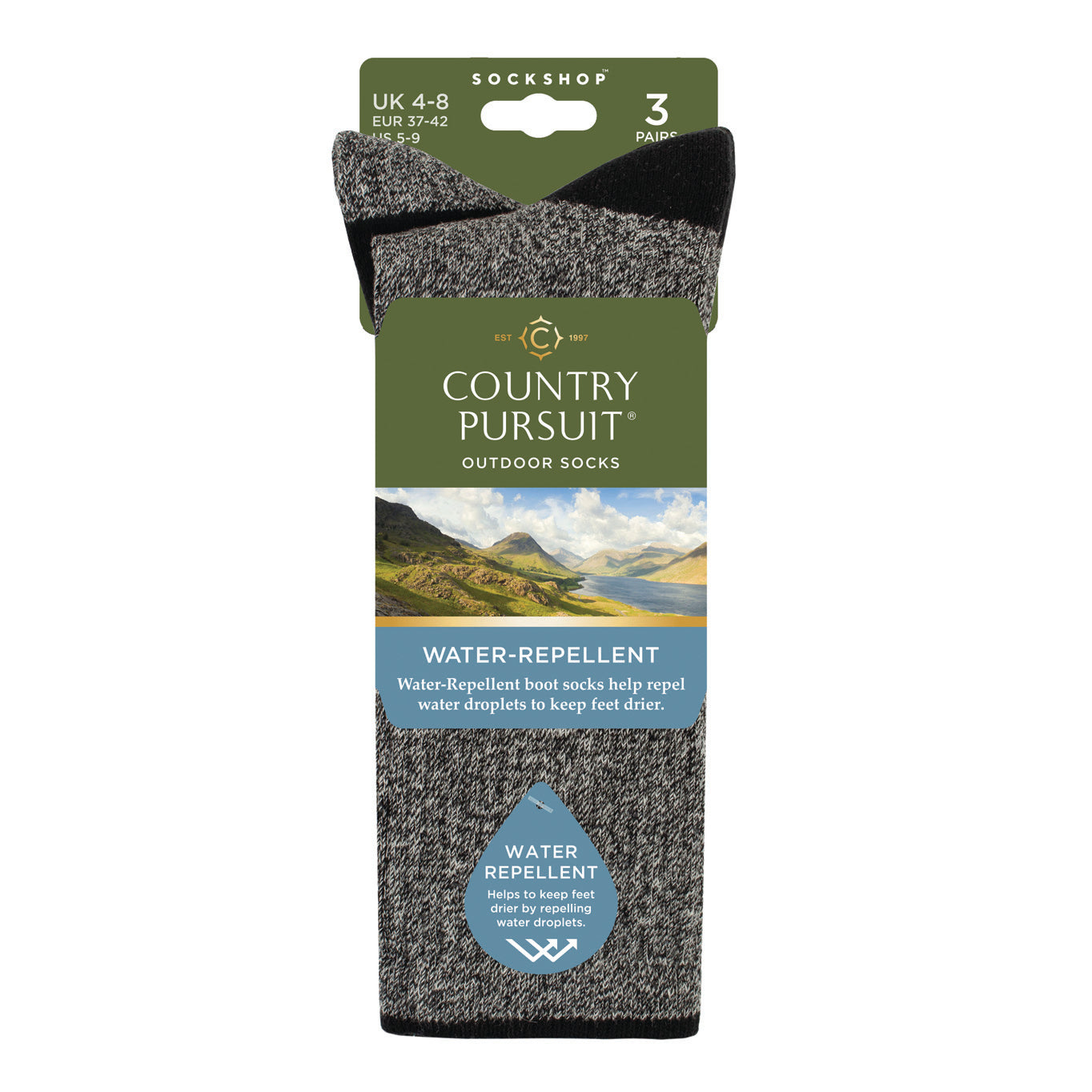 3 Pairs Women's Water Repellent Boot Socks - Black & Grey