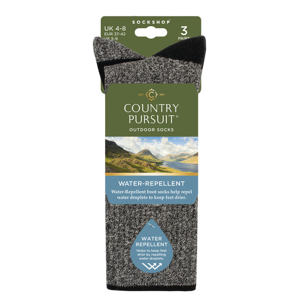3 Pairs Women's Water Repellent Boot Socks - Black & Grey