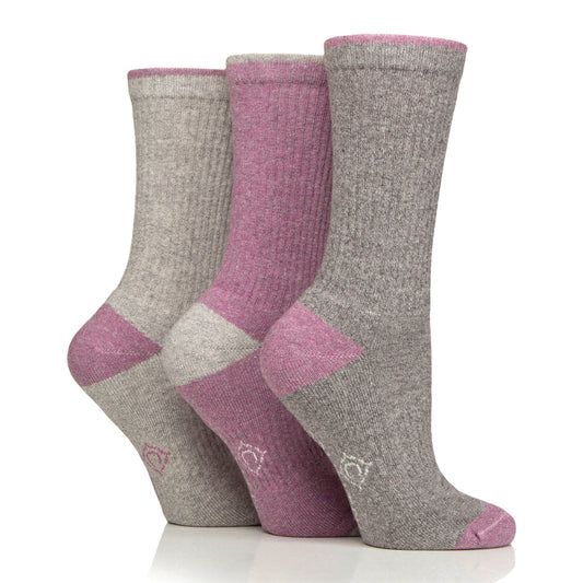 3 Pairs Women's Water Repellent Boot Socks - Grey & Pink