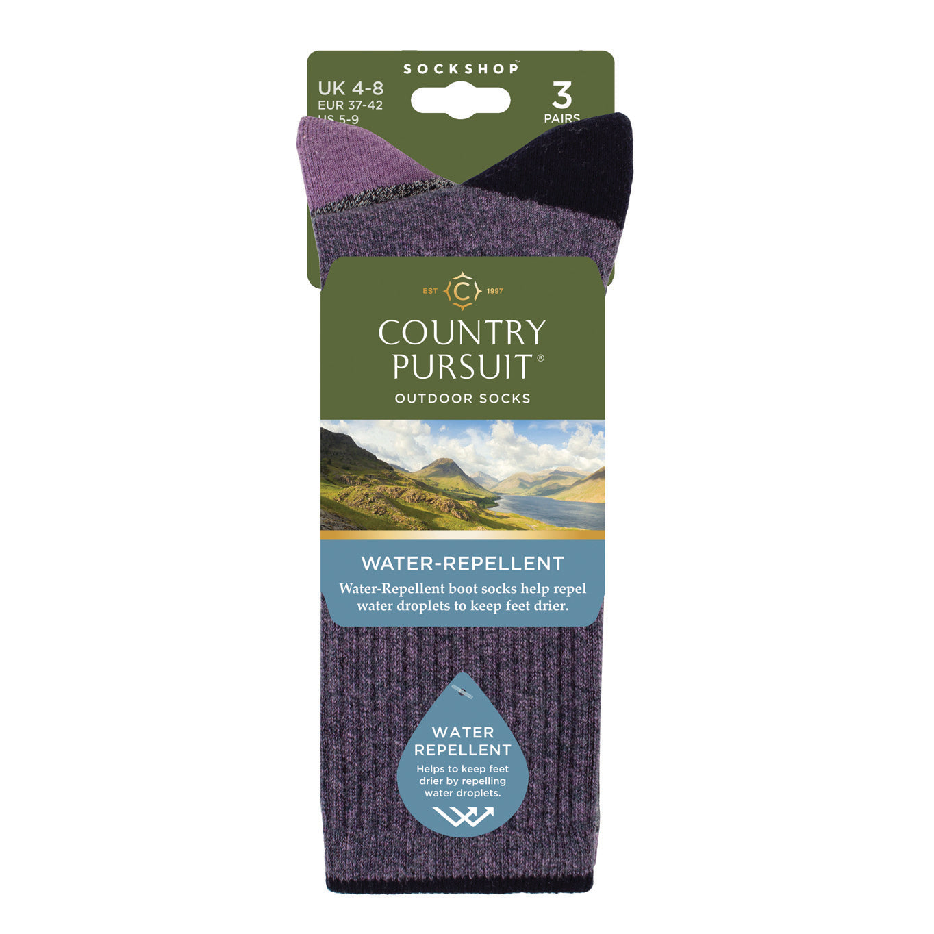 3 Pairs Women's Water Repellent Boot Socks - Navy & Lilac