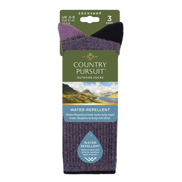 3 Pairs Women's Water Repellent Boot Socks - Navy & Lilac