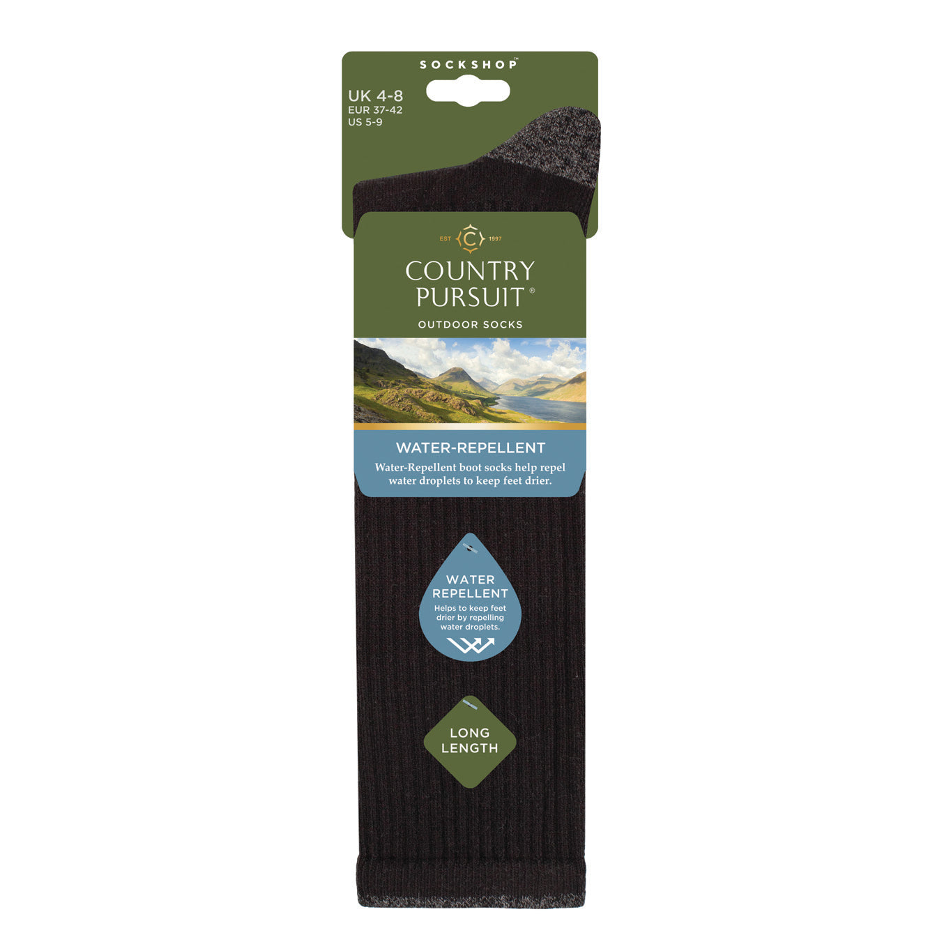 Women's Long Length Water Repellent Socks - Black & Grey