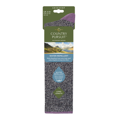 Women's Long Length Water Repellent Socks - Grey & Lilac