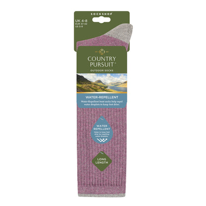Women's Long Length Water Repellent Socks - Pink & Grey