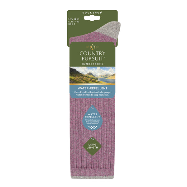 Women's Long Length Water Repellent Socks - Pink & Grey