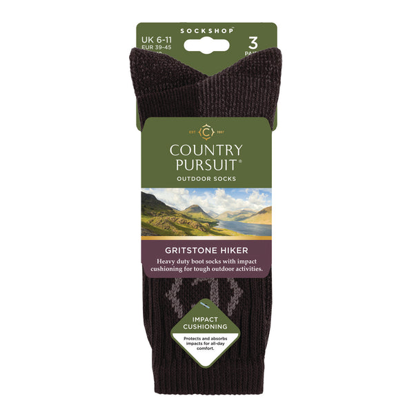 3 Pairs Men's Gritstone Hiker Boot Socks - Black