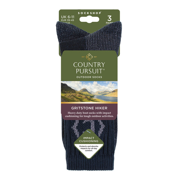 3 Pairs Men's Gritstone Hiker Boot Socks - Dark Blue