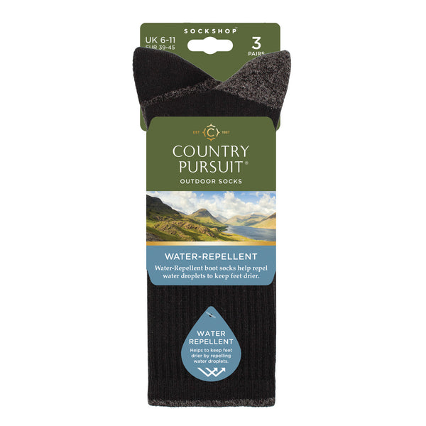 3 Pairs Men's Water Repellent Boot Socks - Black