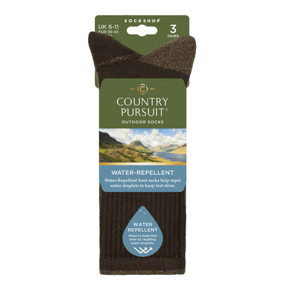 3 Pairs Men's Water Repellent Boot Socks - Forest Green