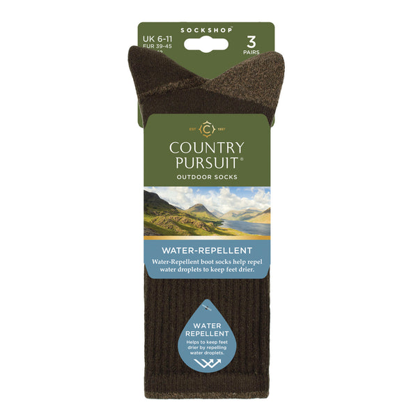 3 Pairs Men's Water Repellent Boot Socks - Forest Green