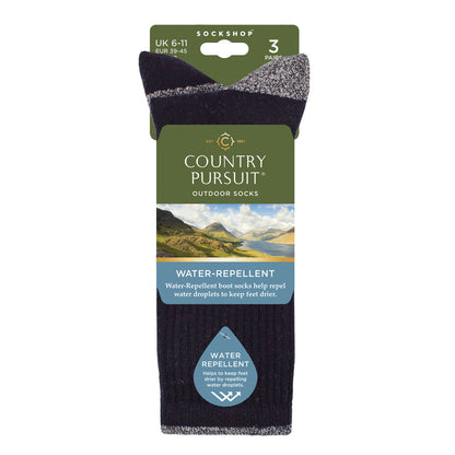 3 Pairs Men's Water Repellent Boot Socks - Navy