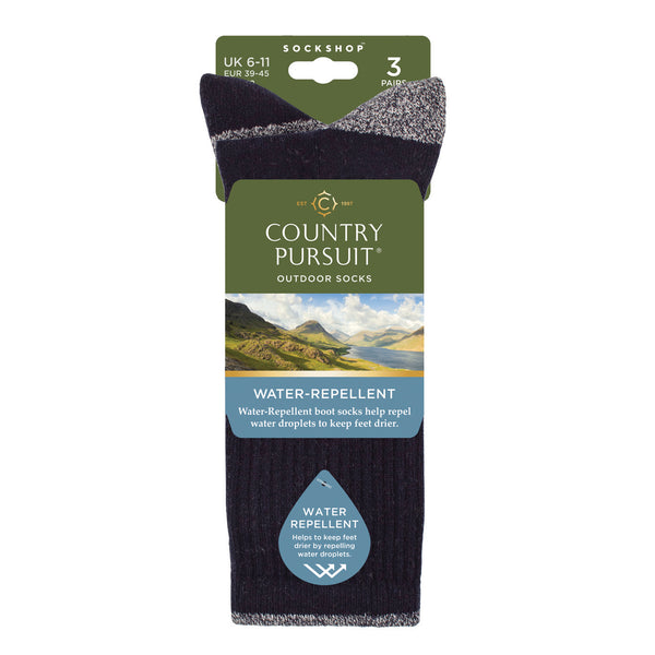3 Pairs Men's Water Repellent Boot Socks - Navy