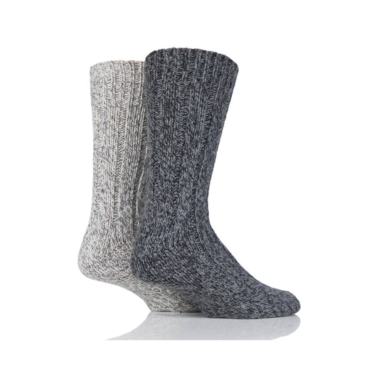 2 Pairs Men's Wool Ribbed Boot Socks - Grey & Charcoal